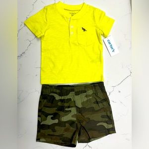 Never worn set of camo shorts and short sleeve shirt